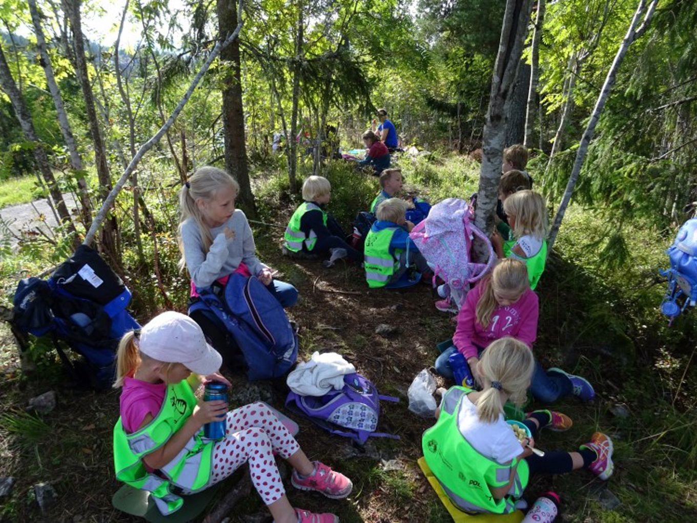 Foto: 1. trinn på blåbærtur. 1. trinn koste seg på blåbærtur sammen med fadderne.